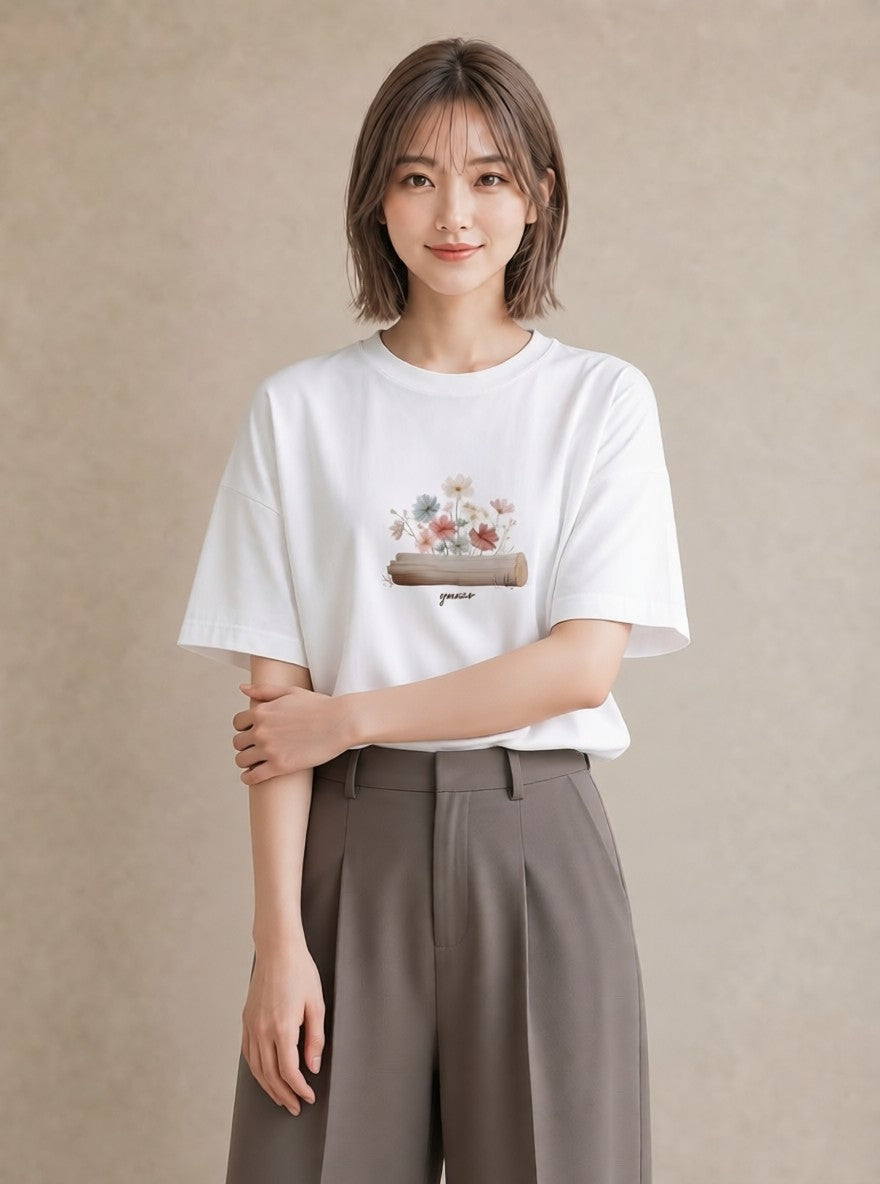 半袖Tシャツ レディース 小川 橋 せせらぎ ナチュラル アンティーク イラスト ミニマル デート 帰省 白T YMAZO