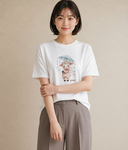 Tシャツ レディース アルパカ 動物 アニマル イラスト 旅行コーデ 自分用 ルームウェア 白T YMAZO