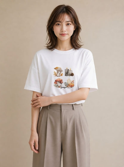 Tシャツ レディース 実り 植物 ボタニカル イラスト 線画 母の日 ビーチ 白T YMAZO