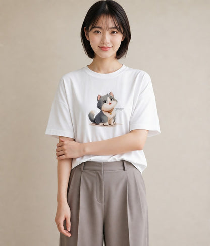 プリントTシャツ レディース 猫好き 猫 ねこ イラスト ラフカジュアル 旅行用 海 白T YMAZO