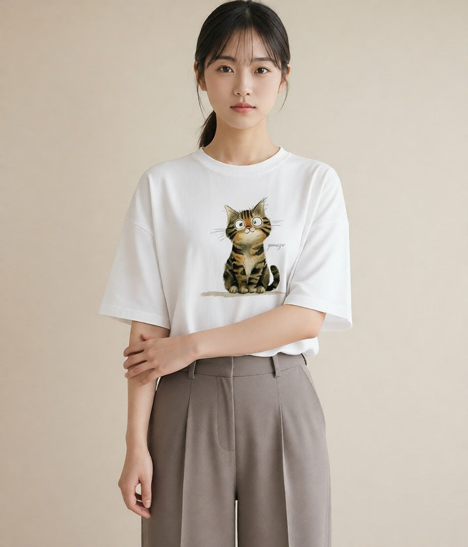 Tシャツ レディース 愛猫 猫 ねこ イラスト カフェコーデ 姉妹 送別ギフト 白T YMAZO