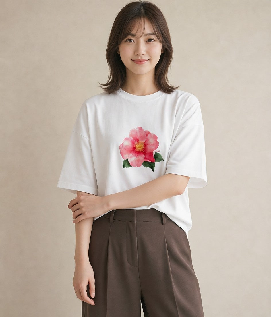 半袖Tシャツ レディース バラ 薔薇 ローズ 花 花柄 イラスト 旅行コーデ デート 帰省 白T YMAZO