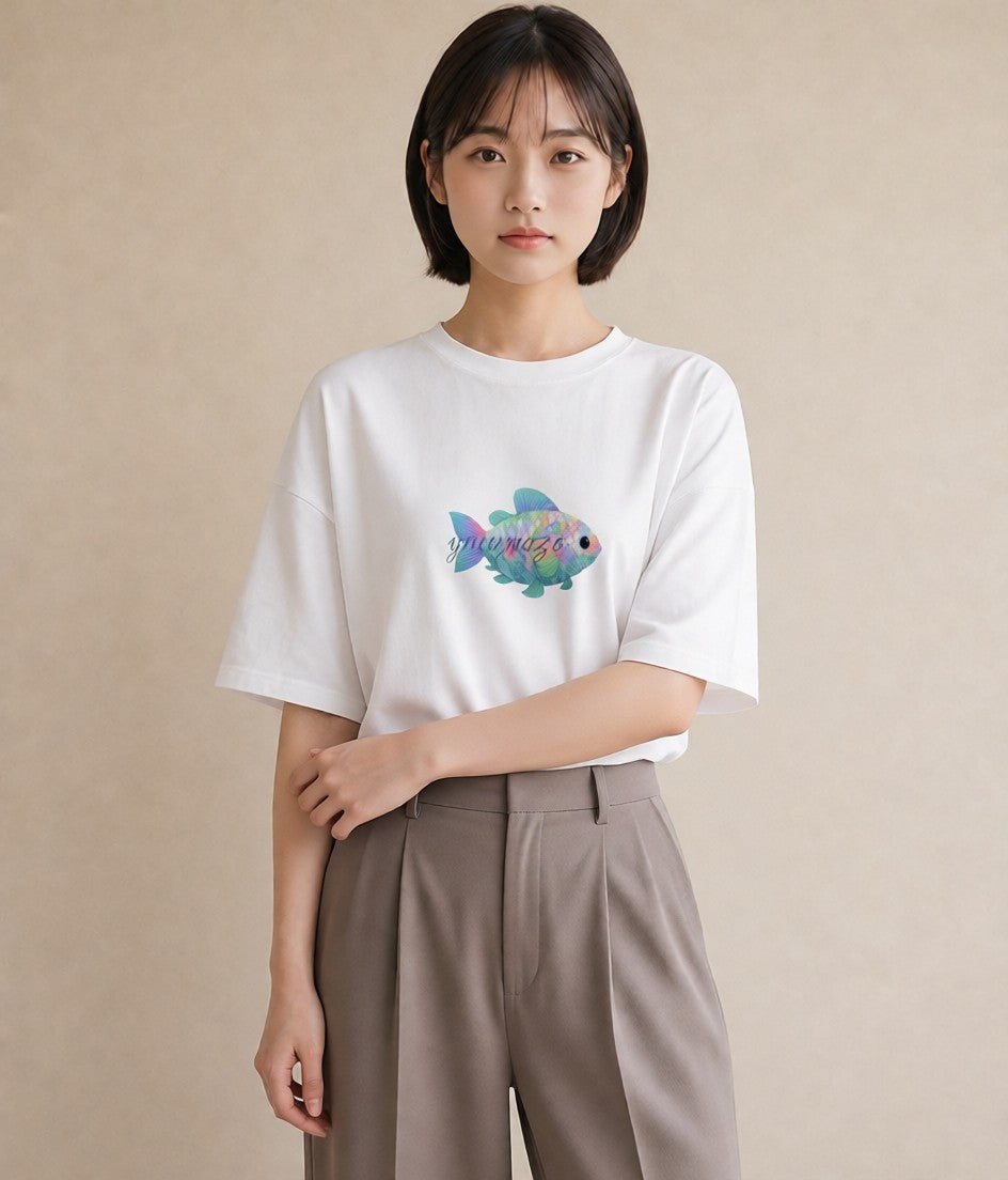プリントTシャツ レディース 熱帯魚 海の生き物 海 イラスト ゆるかわ 夏コーデ 通学 白T YMAZO