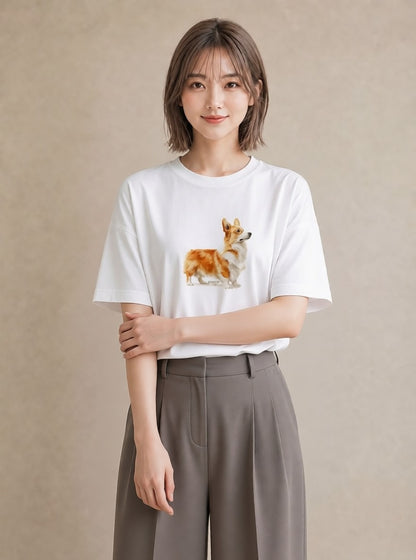 グラフィックTシャツ レディース ウェルシュコーギー コーギー 犬 いぬ イラスト 水彩風 社会人 女性 白T YMAZO
