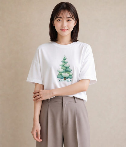 Tシャツ レディース 雪 星空 宇宙 イラスト レトロ レイヤード 友達ギフト 白T YMAZO