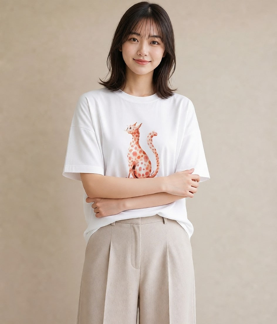 プリントTシャツ レディース スフィンクス 猫 ねこ イラスト ゆるコーデ 女性 旅行用 白T YMAZO