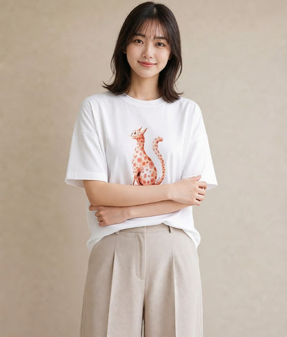 プリントTシャツ レディース スフィンクス 猫 ねこ イラスト ゆるコーデ 女性 旅行用 白T YMAZO