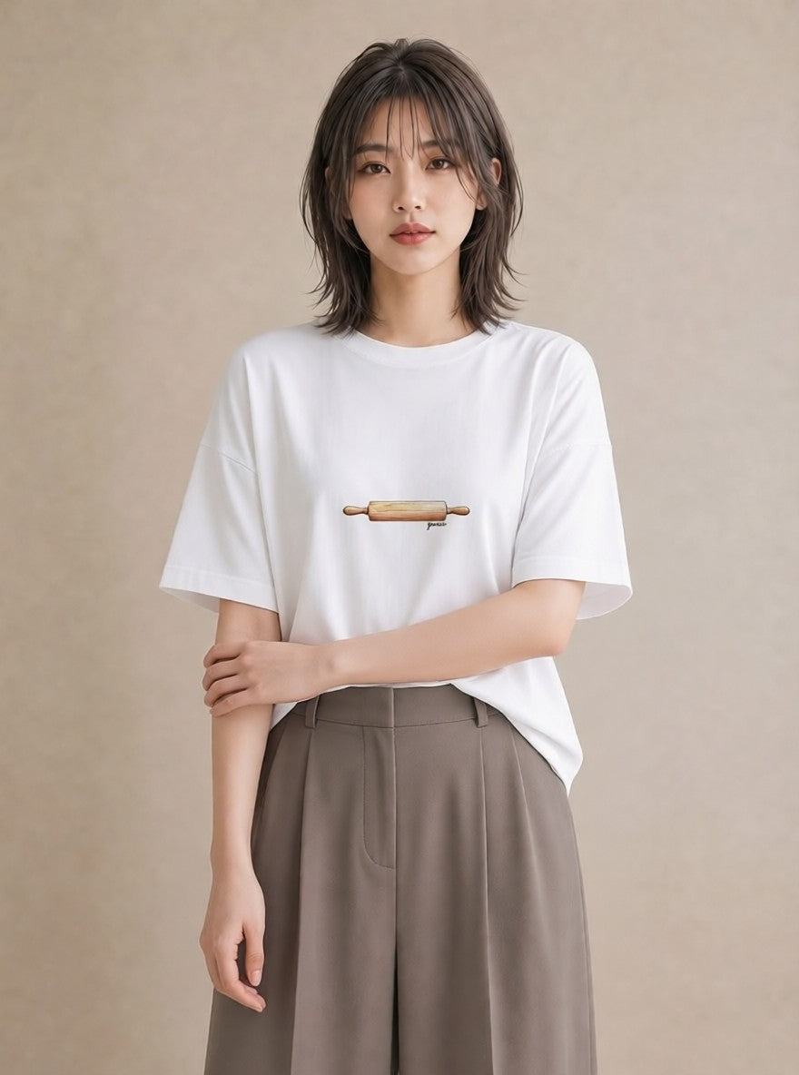 デザインTシャツ レディース パン 食べ物 フード イラスト 春服 ミセス 白T YMAZO