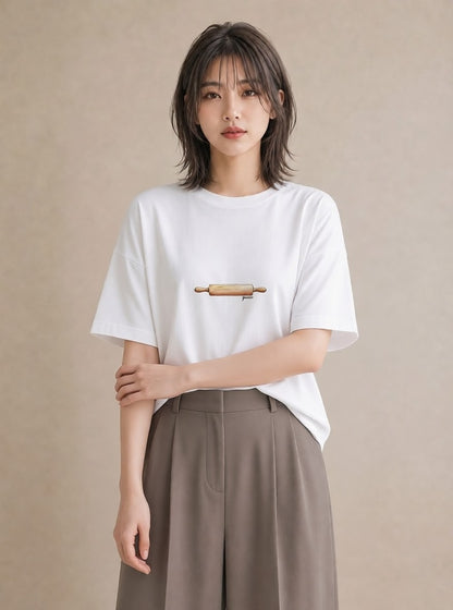 デザインTシャツ レディース パン 食べ物 フード イラスト 春服 ミセス 白T YMAZO