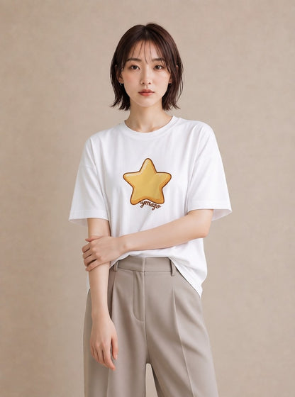 デザインTシャツ レディース スター 星空 宇宙 イラスト ガーリー 女性向けギフト 散歩 白T YMAZO