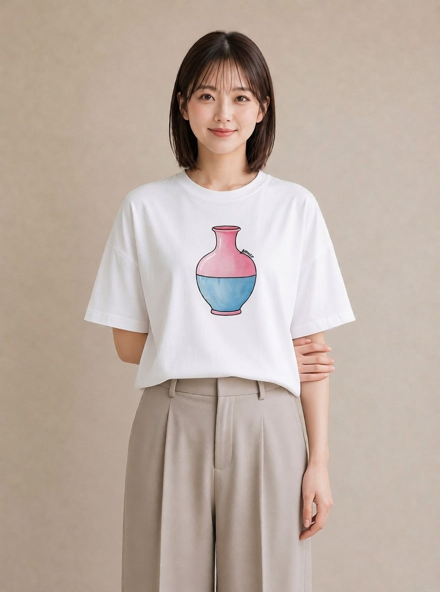 半袖Tシャツ レディース ガラス瓶 小枝 ボタニカル ナチュラル アンティーク イラスト カジュアル ママ カフェ服 白T YMAZO