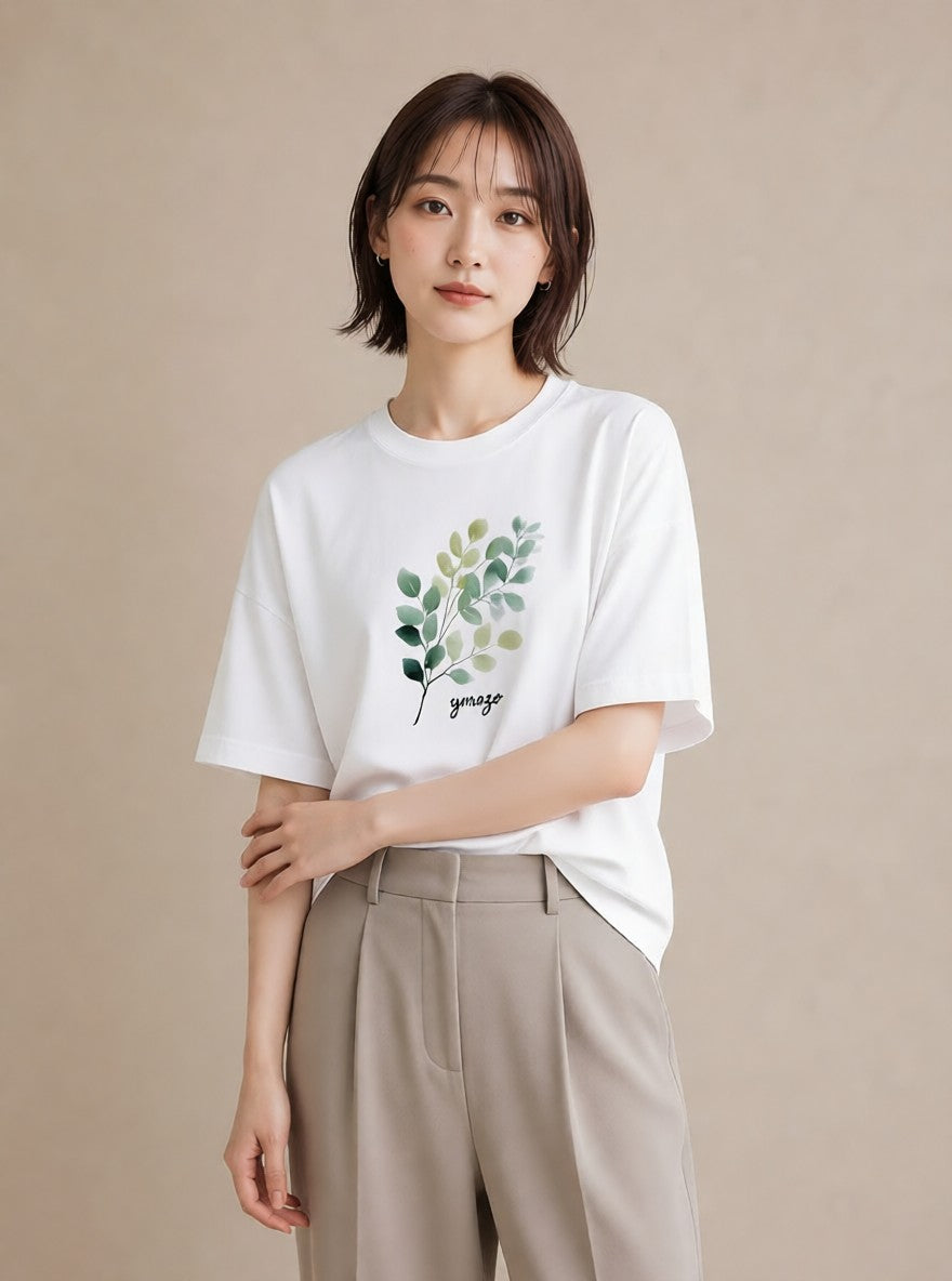 プリントTシャツ レディース つる 植物 ボタニカル イラスト 敬老の日 ホワイトデー 白T YMAZO