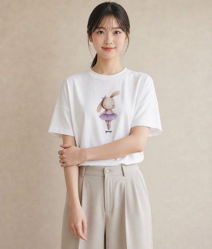 デザインTシャツ レディース ミニうさぎ ペット 動物 イラスト 淡色 姉妹 送別ギフト 白T YMAZO