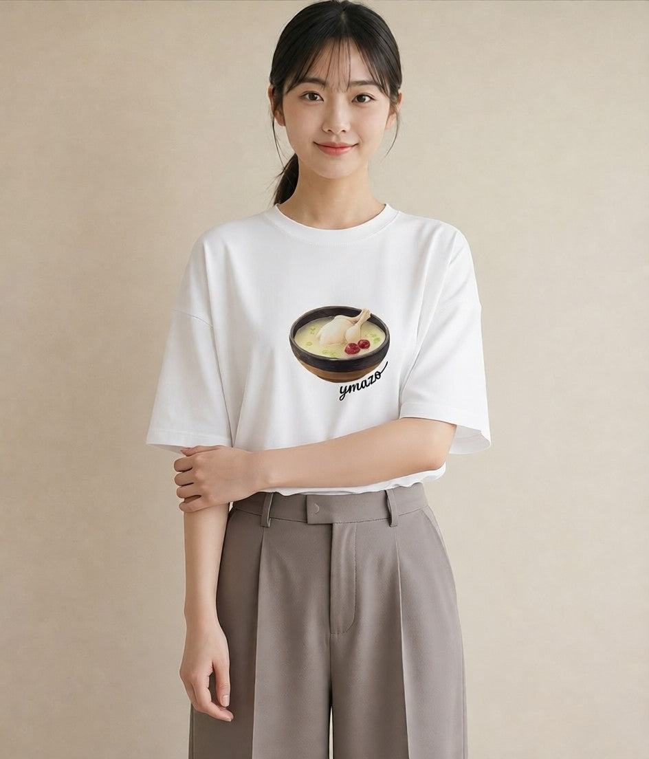 デザインTシャツ レディース あんみつ 食べ物 フード イラスト 線画 お出かけ 普段着 白T YMAZO