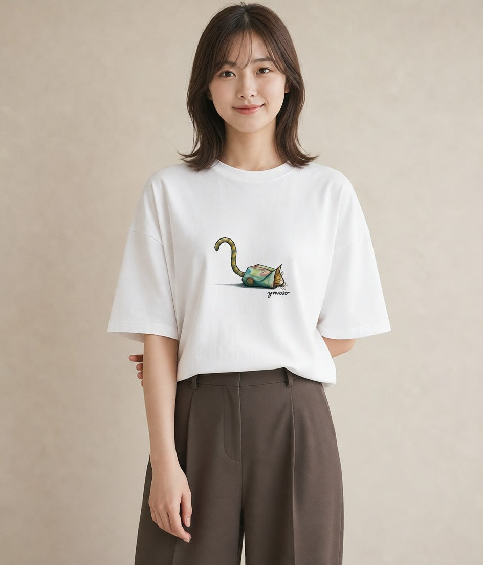 半袖Tシャツ レディース 猫好き 猫 ねこ イラスト レトロ ミセス 春コーデ 白T YMAZO