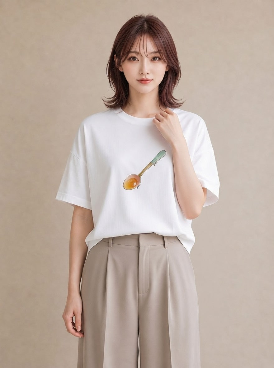 Tシャツ レディース パフェ 食べ物 フード イラスト きれいめカジュアル 誕生日プレゼント 綿100 白T YMAZO