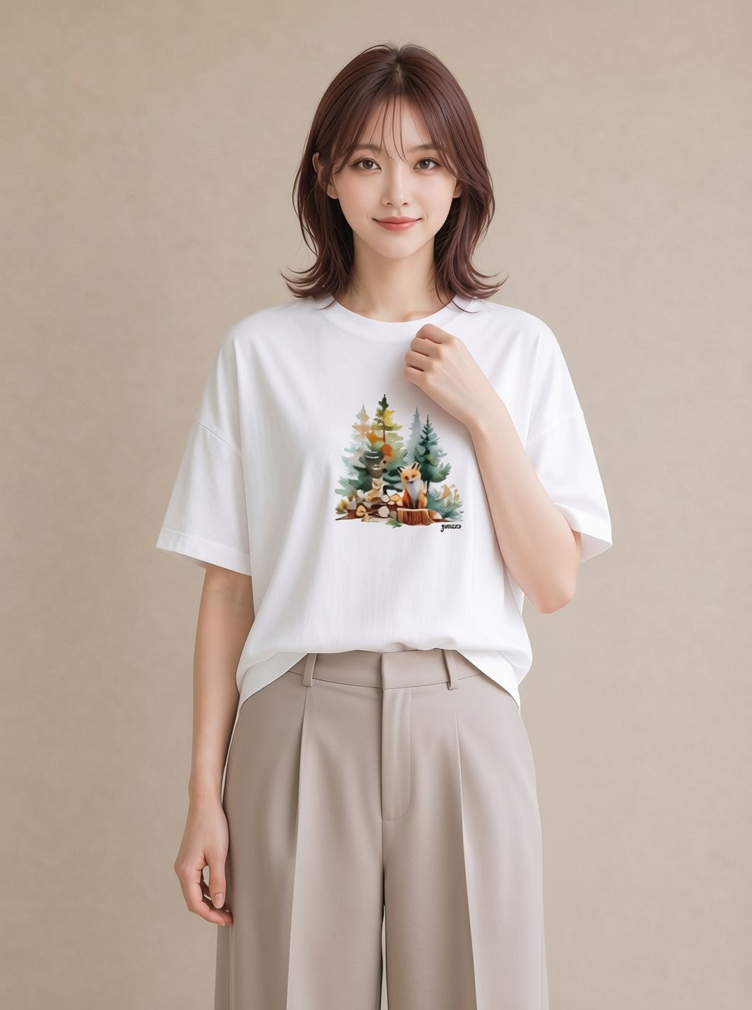 プリントTシャツ レディース 森 植物 ボタニカル イラスト ガーリー 買い物 夏コーデ 白T YMAZO