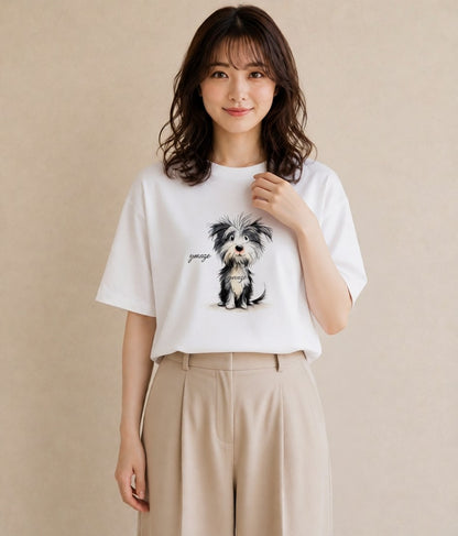 Tシャツ レディース 愛犬 犬 いぬ イラスト ポップ 買い物 夏コーデ 白T YMAZO