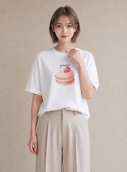 Tシャツ レディース プリン 食べ物 フード イラスト 韓国風 カフェ服 クリスマス 白T YMAZO