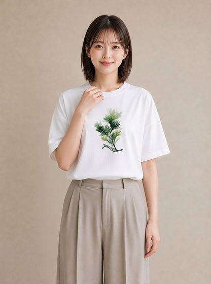 半袖Tシャツ レディース 芝生 植物 ボタニカル イラスト 普段使い カフェ巡り 女子会 白T YMAZO