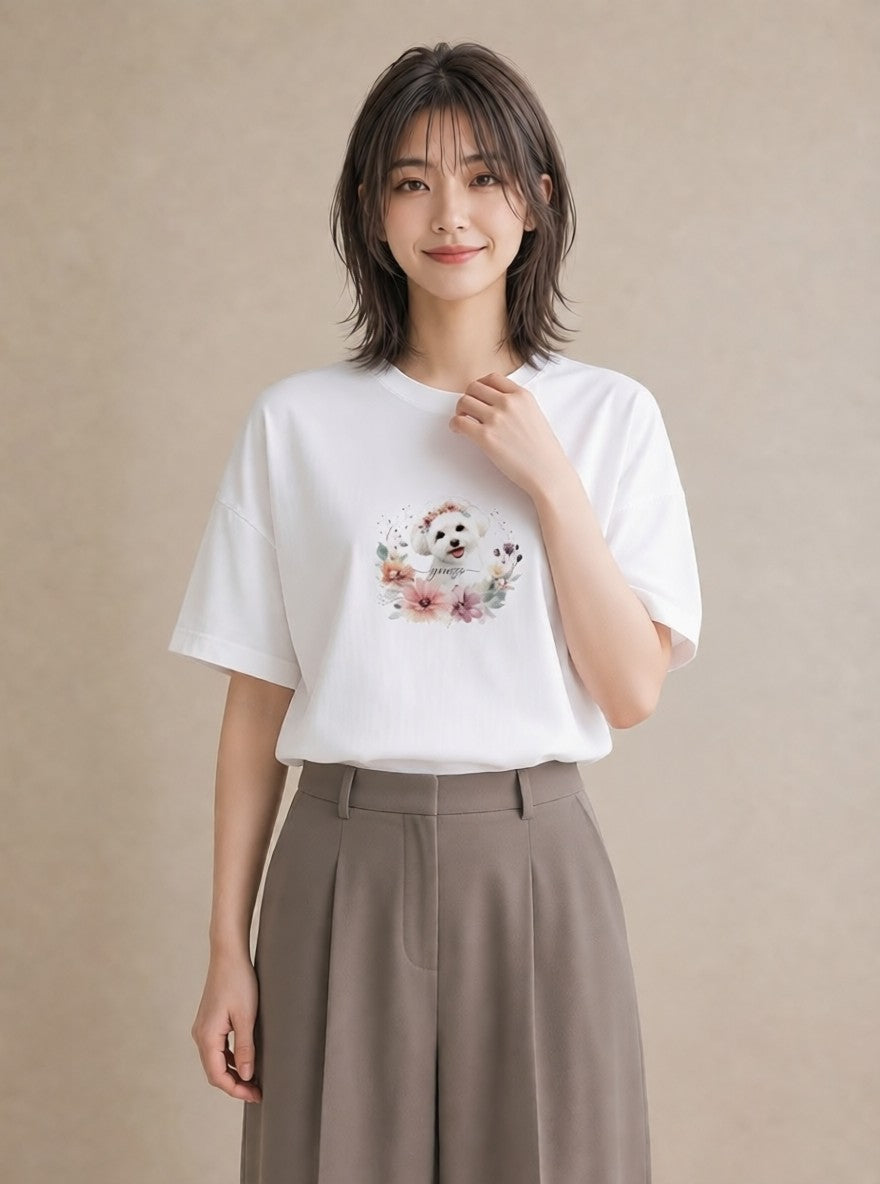 プリントTシャツ レディース わんこ 犬 いぬ イラスト ゆるかわ クリスマス 旅行 白T YMAZO