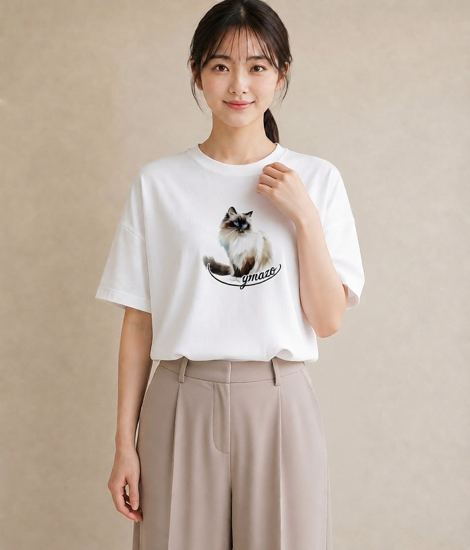 Tシャツ レディース ペルシャ 猫 ねこ イラスト ポップ ホワイトデー 春服 白T YMAZO