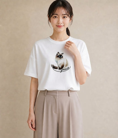 Tシャツ レディース ペルシャ 猫 ねこ イラスト ポップ ホワイトデー 春服 白T YMAZO