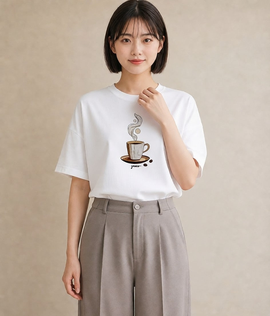 半袖Tシャツ レディース カフェラテ 食べ物 フード イラスト フェミニン ホワイトデー 春服 白T YMAZO