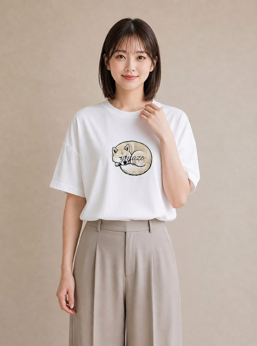 半袖Tシャツ レディース 秋田犬 犬 いぬ イラスト お洒落 買い物 夏コーデ 白T YMAZO