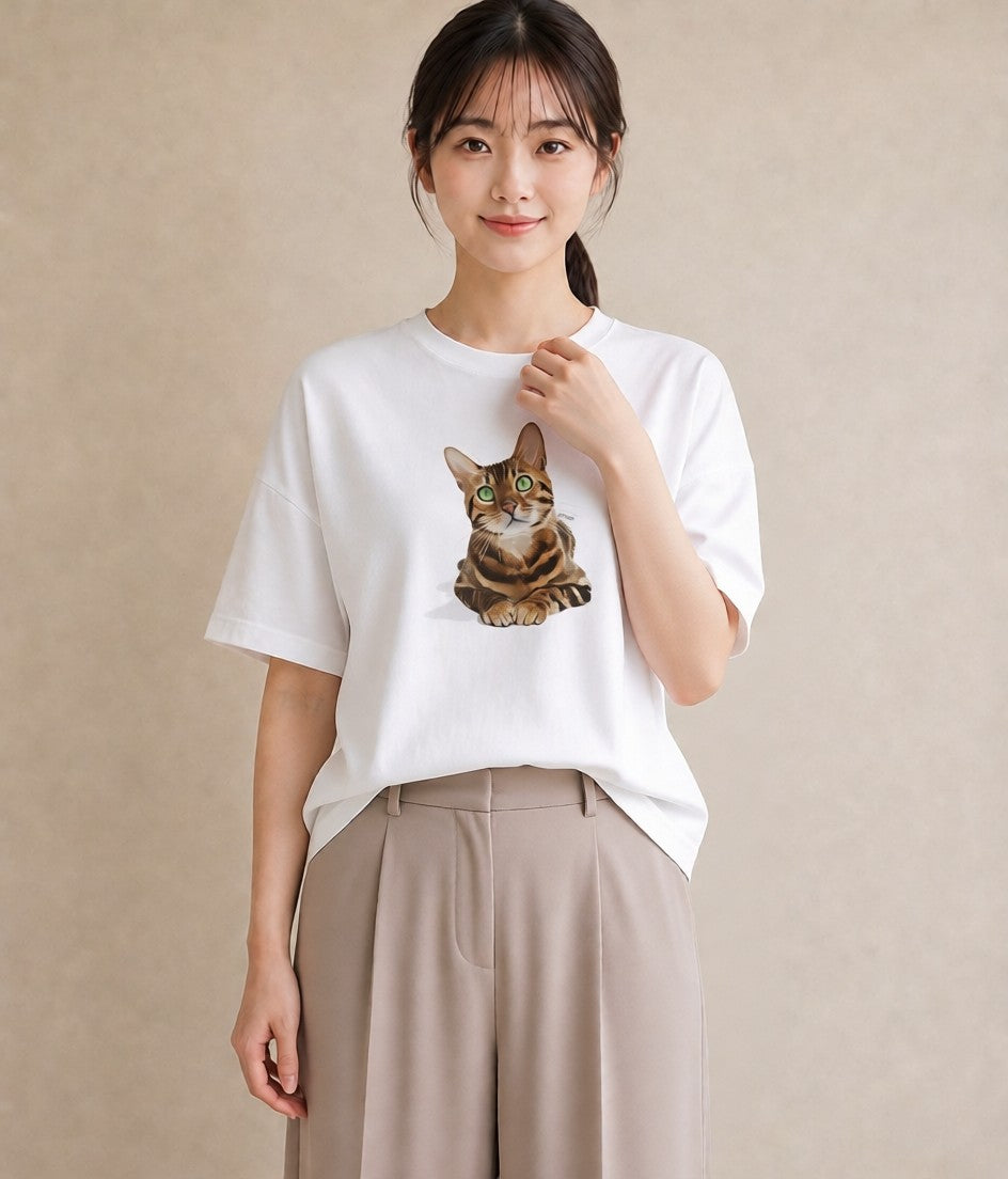 Tシャツ レディース サバトラ 猫 ねこ イラスト ラフ 旅行 母娘コーデ 白T YMAZO