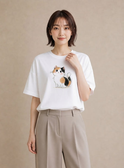 Tシャツ レディース マンチカン 猫 ねこ イラスト レトロ 20代 カジュアルコーデ 白T YMAZO