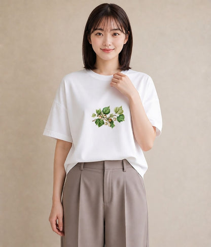 プリントTシャツ レディース どんぐり 植物 ボタニカル イラスト 旅行コーデ 姉妹 送別ギフト 白T YMAZO