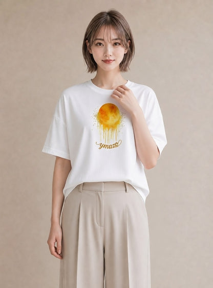 半袖Tシャツ レディース 満月 星空 宇宙 イラスト 水彩風 母の日 ビーチ 白T YMAZO