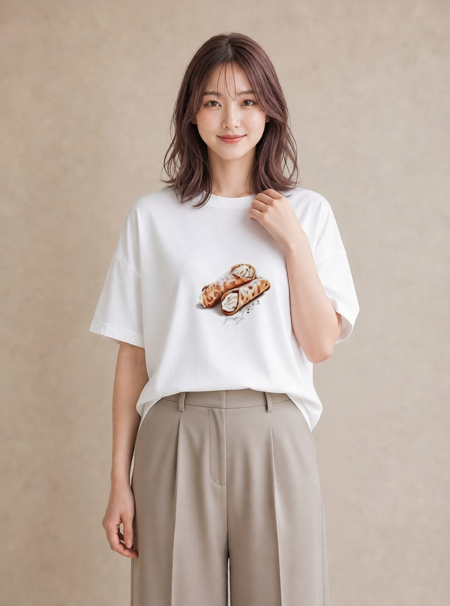 半袖Tシャツ レディース クロワッサン 食べ物 フード イラスト シック 週末コーデ 敬老の日 白T YMAZO