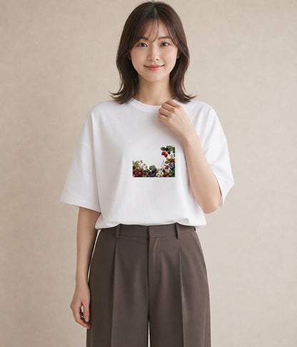 デザインTシャツ レディース 木の実 植物 ボタニカル イラスト 韓国風 公園 ママ 白T YMAZO