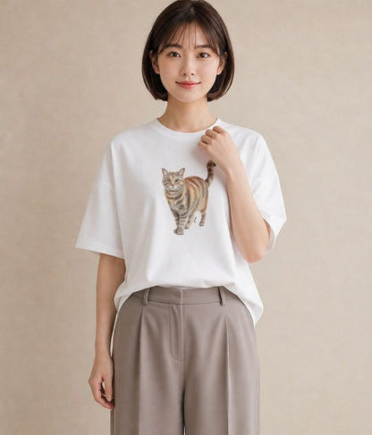 プリントTシャツ レディース スコティッシュフォールド 猫 ねこ イラスト 北欧風 カジュアルコーデ 買い物 白T YMAZO