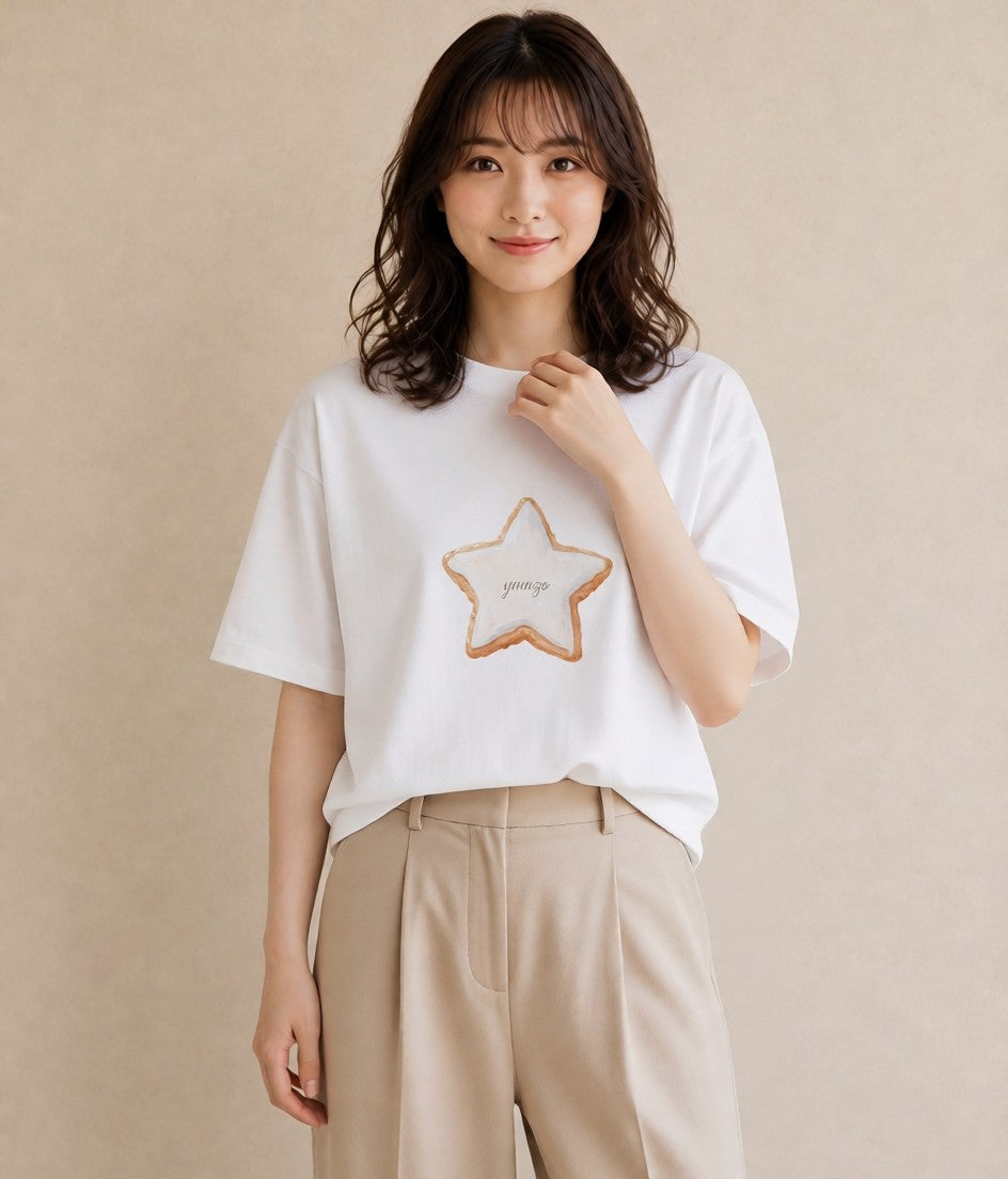 半袖Tシャツ レディース スター 星空 宇宙 イラスト ナチュラル 20代 カジュアルコーデ 白T YMAZO