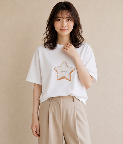 半袖Tシャツ レディース スター 星空 宇宙 イラスト ナチュラル 20代 カジュアルコーデ 白T YMAZO