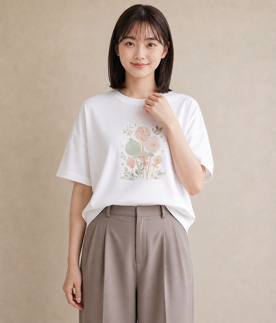 デザインTシャツ レディース だんご 食べ物 フード イラスト 北欧風 お揃い 親子 白T YMAZO