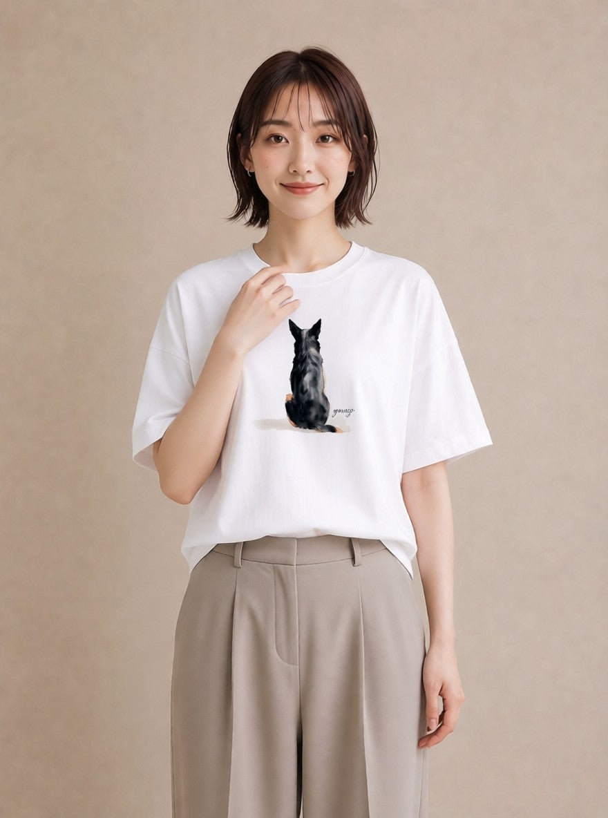 グラフィックTシャツ レディース わんちゃん 犬 いぬ イラスト ゆるコーデ 散歩 お出かけ 白T YMAZO