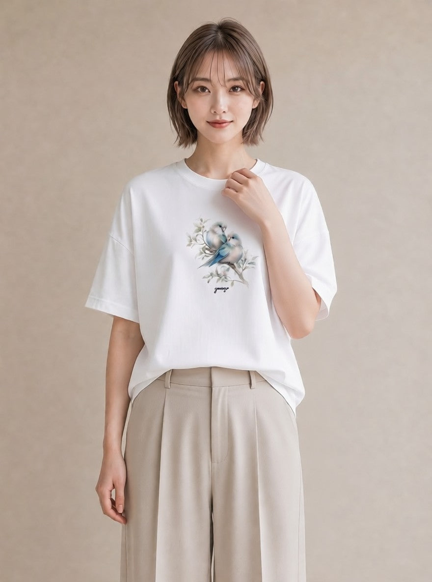 グラフィックTシャツ レディース コザクラインコ ペット 動物 イラスト カフェコーデ デート 帰省 白T YMAZO