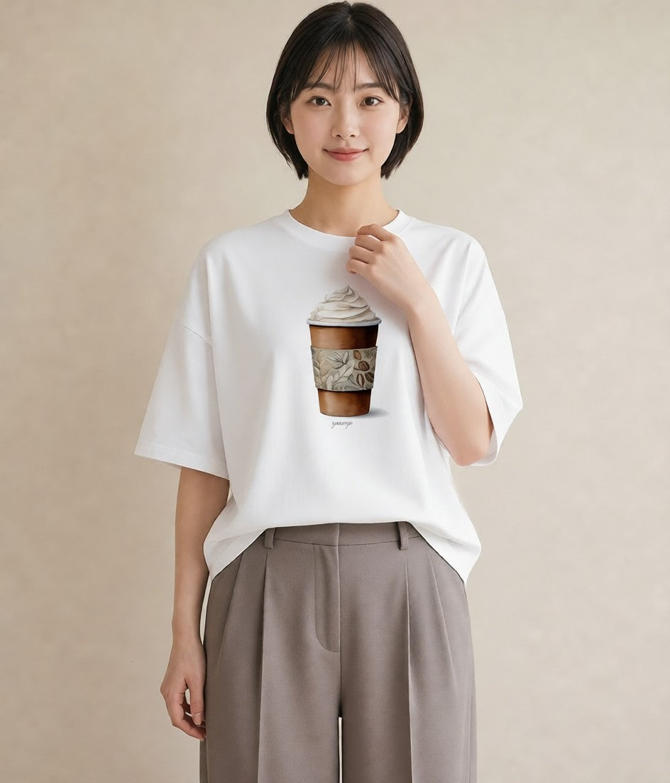 プリントTシャツ レディース ココア 食べ物 フード イラスト レトロ 旅行用 海 白T YMAZO