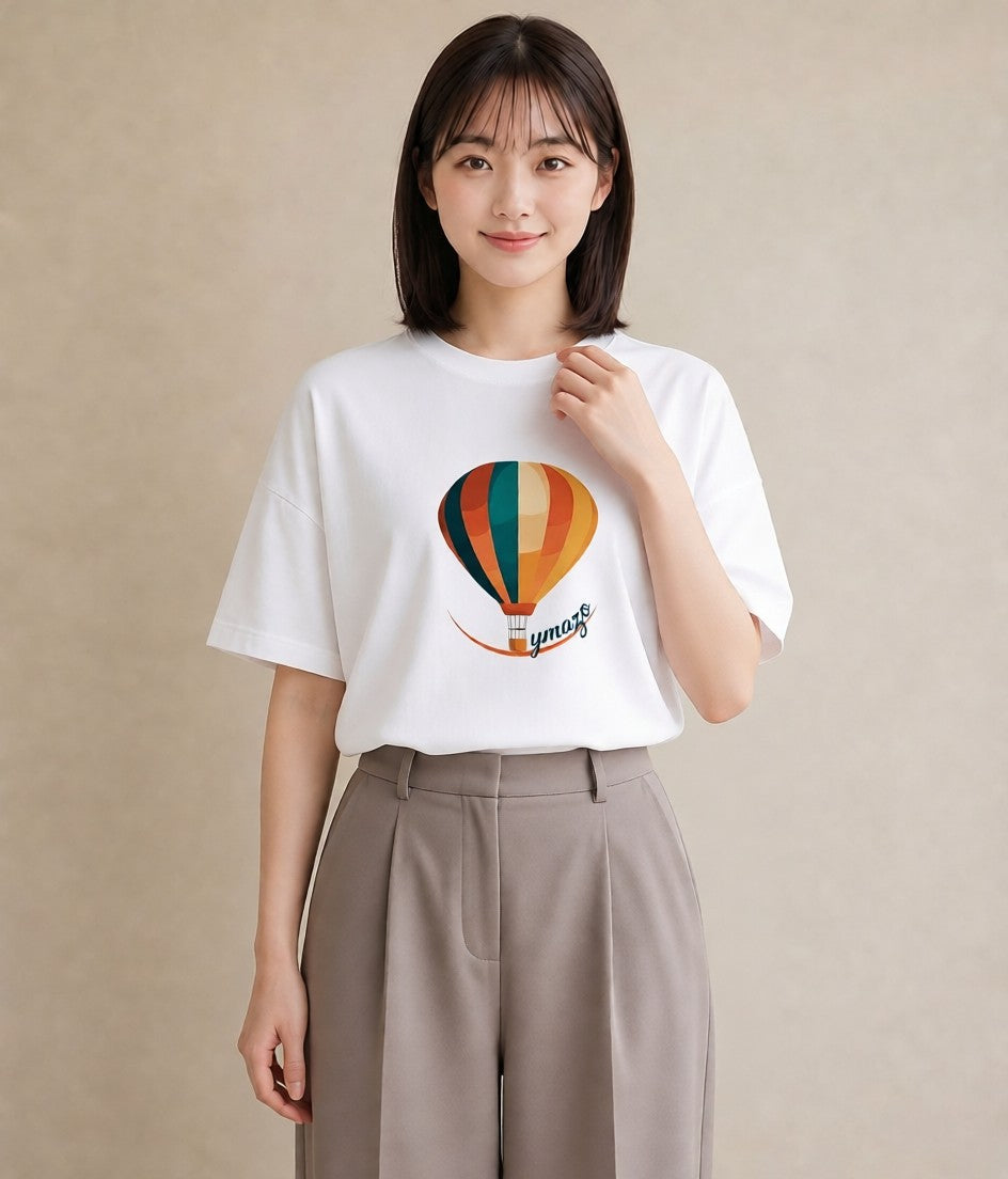グラフィックTシャツ レディース 気球 星空 宇宙 イラスト 旅行コーデ 部屋着 女性向けギフト 白T YMAZO