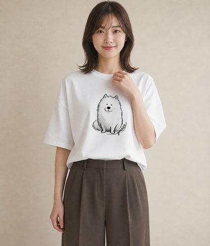 グラフィックTシャツ レディース サモエド 犬 いぬ イラスト カジュアル おしゃれギフト 社会人 白T YMAZO
