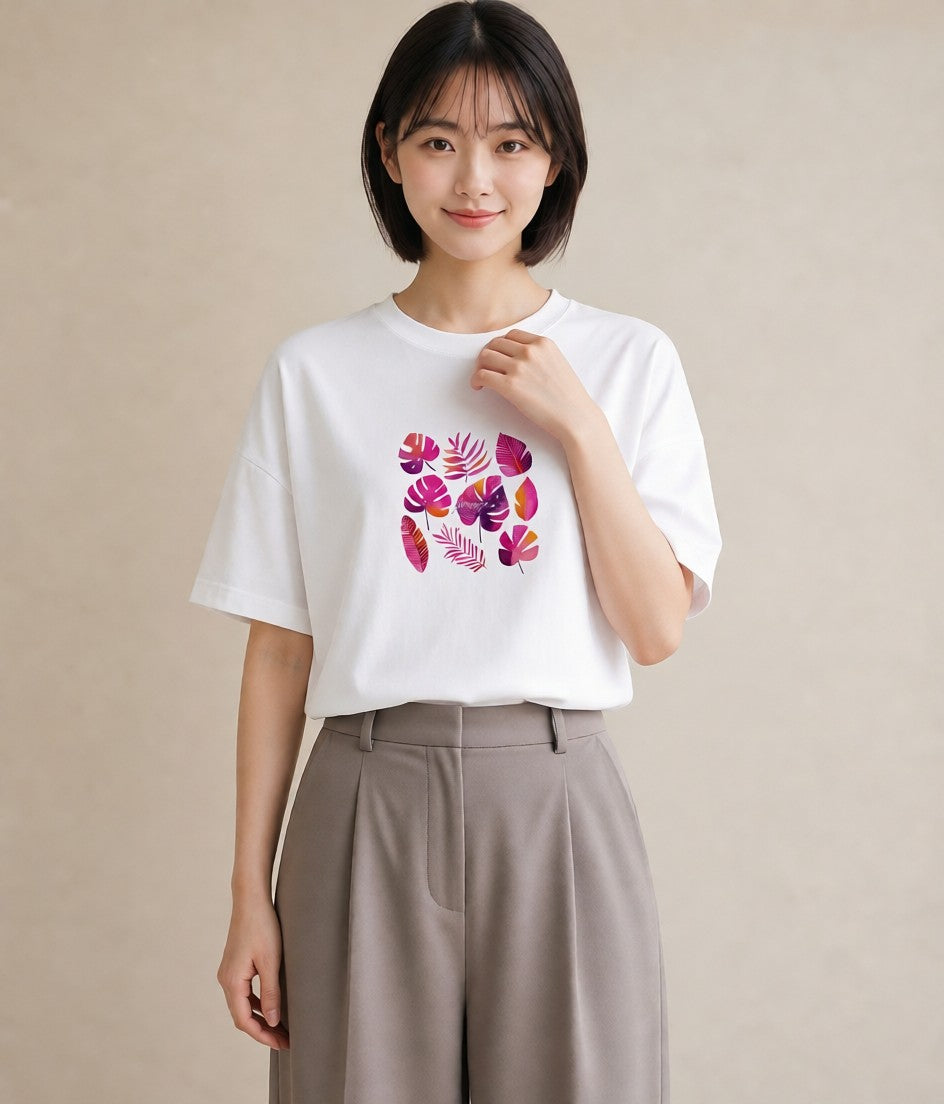半袖Tシャツ レディース モンステラ 植物 ボタニカル イラスト ゆるかわ お出かけ 普段着 白T YMAZO