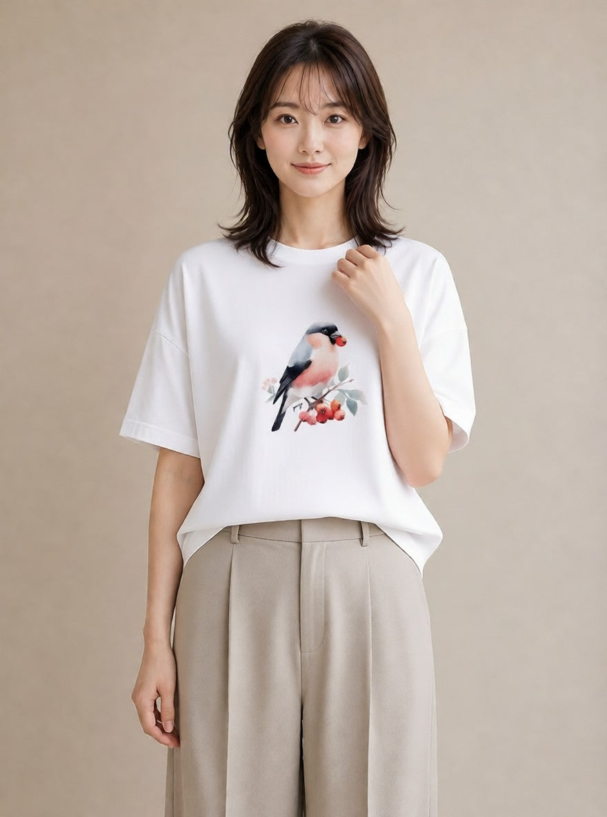 プリントTシャツ レディース シマエナガ しまえなが 動物 アニマル イラスト ミニマル デート 帰省 白T YMAZO