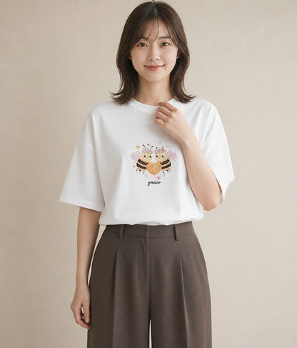 グラフィックTシャツ レディース みつばち 昆虫 虫 イラスト 可愛い 敬老の日 ホワイトデー 白T YMAZO