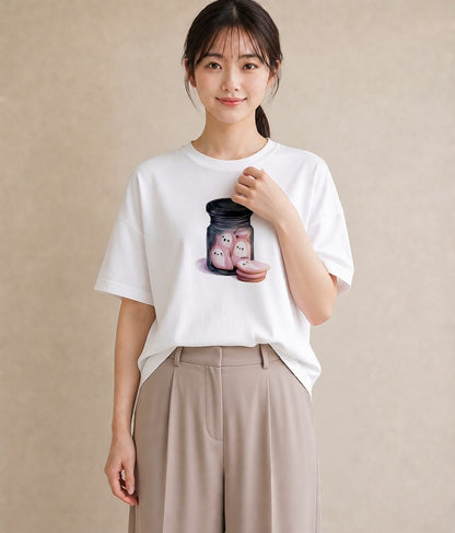 グラフィックTシャツ レディース ドーナツ 食べ物 フード イラスト 普段使い 週末コーデ 敬老の日 白T YMAZO