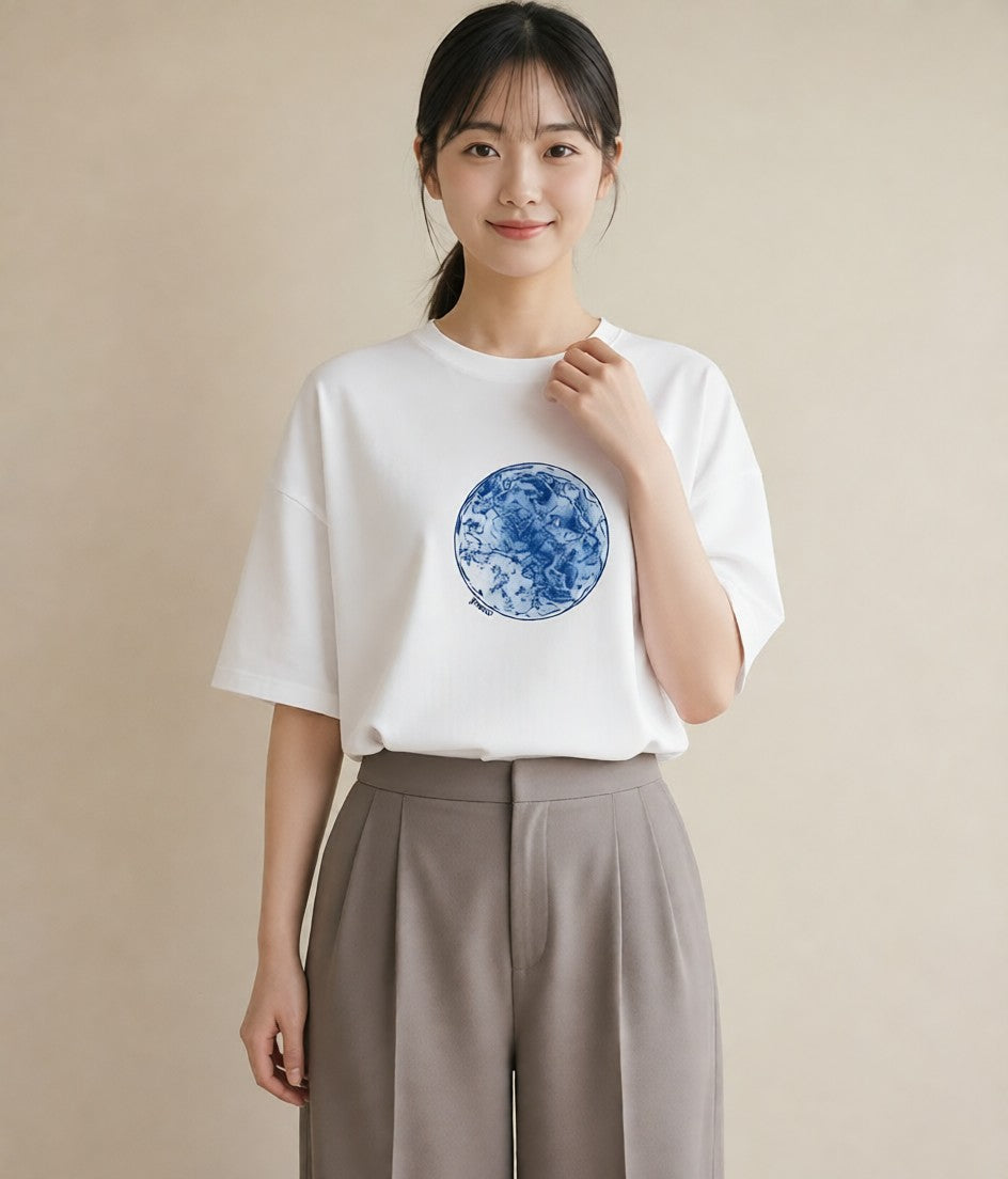 半袖Tシャツ レディース 水瓶座 星空 宇宙 イラスト 淡色 週末コーデ 敬老の日 白T YMAZO