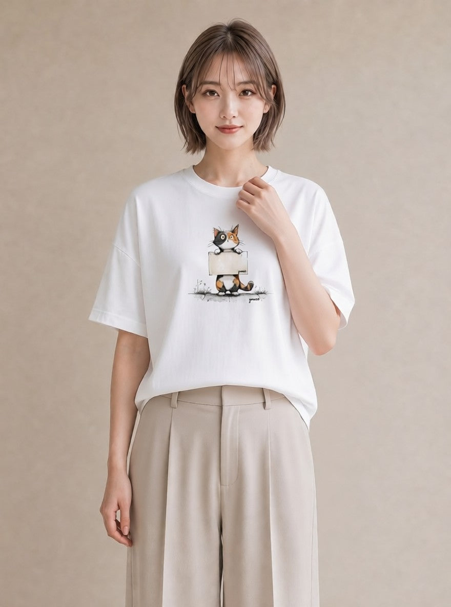グラフィックTシャツ レディース マンチカン 猫 ねこ イラスト 抜け感 旅行用 海 白T YMAZO